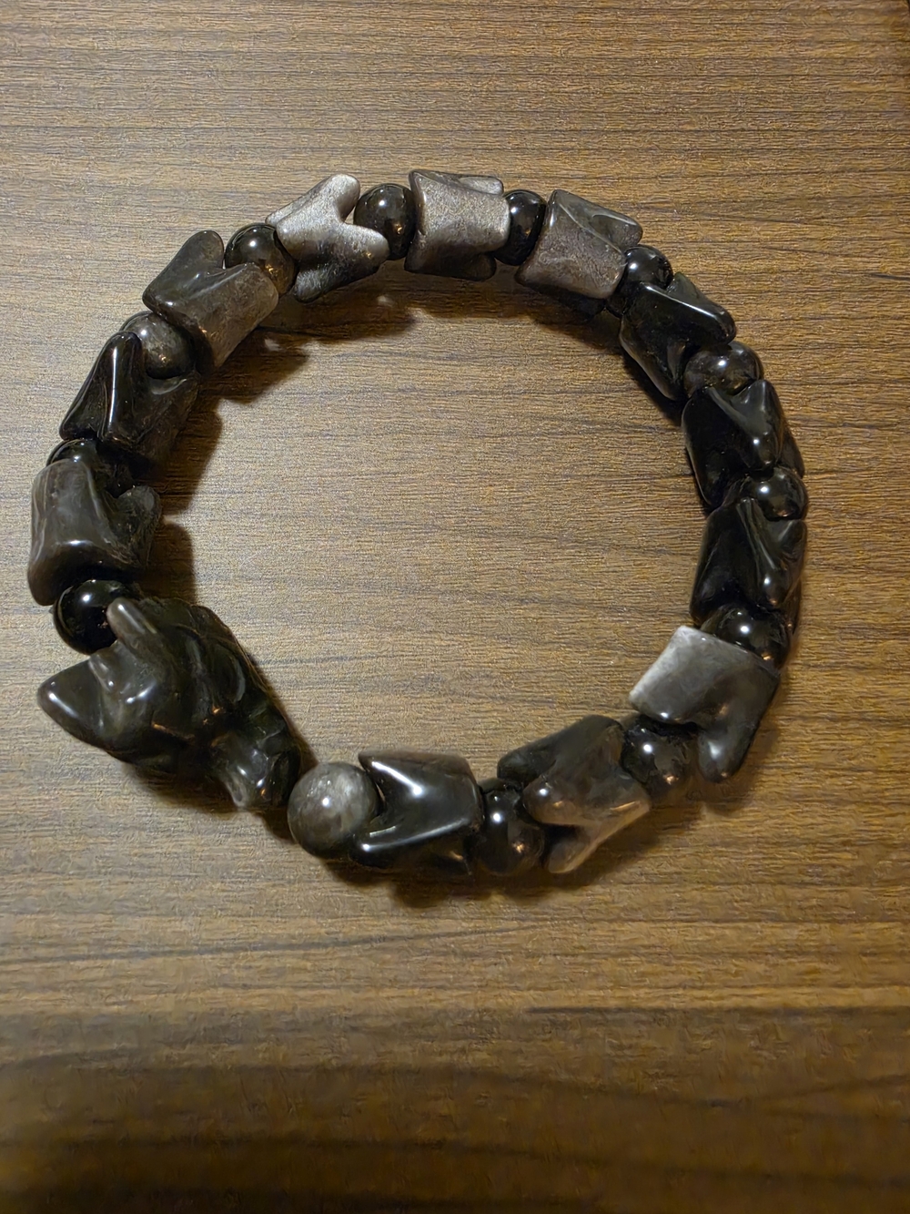 Dragon Carved Silver Obsidian Stretch Bracelet